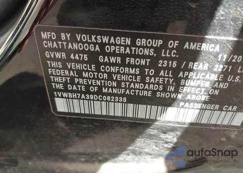 2013 Volkswagen Passat 2.5L Se from USA, damaged, VIN 1VWBH7A39DC062338